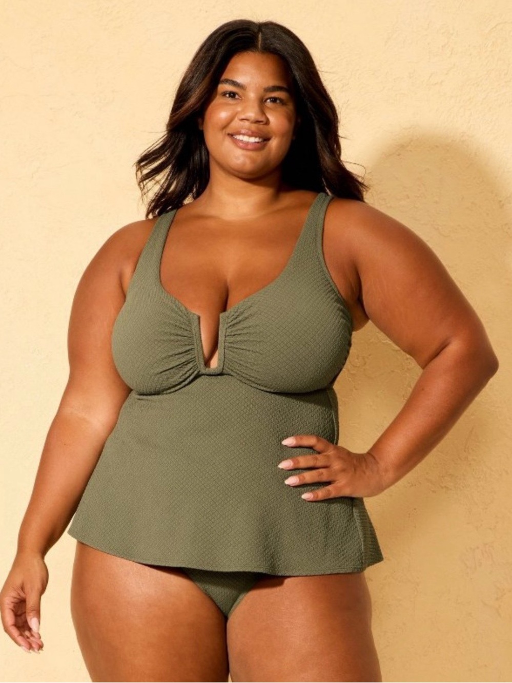 Plus Size Olive Green Tankini Swim Top & Brief Set
